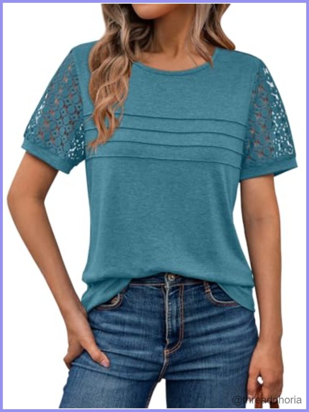 Womens Lace Detail Short Sleeve Summer Blouse Casual Loose Fit Dressy Top